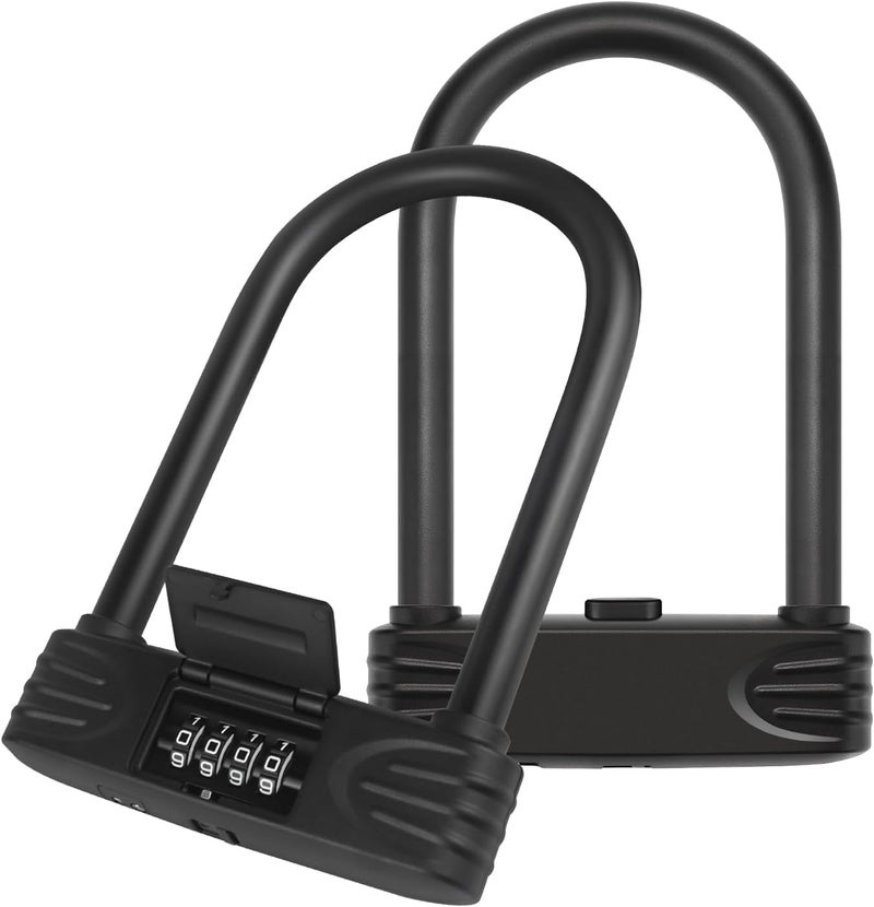 KENRONE Heavy Duty U Lock, 4 Digit Combination Password Bicycle Lock with U-Lock Shackle, Waterproof, No Key, Bike U Lock for Home, School, Travel (u Lock+Cable) - Image 2